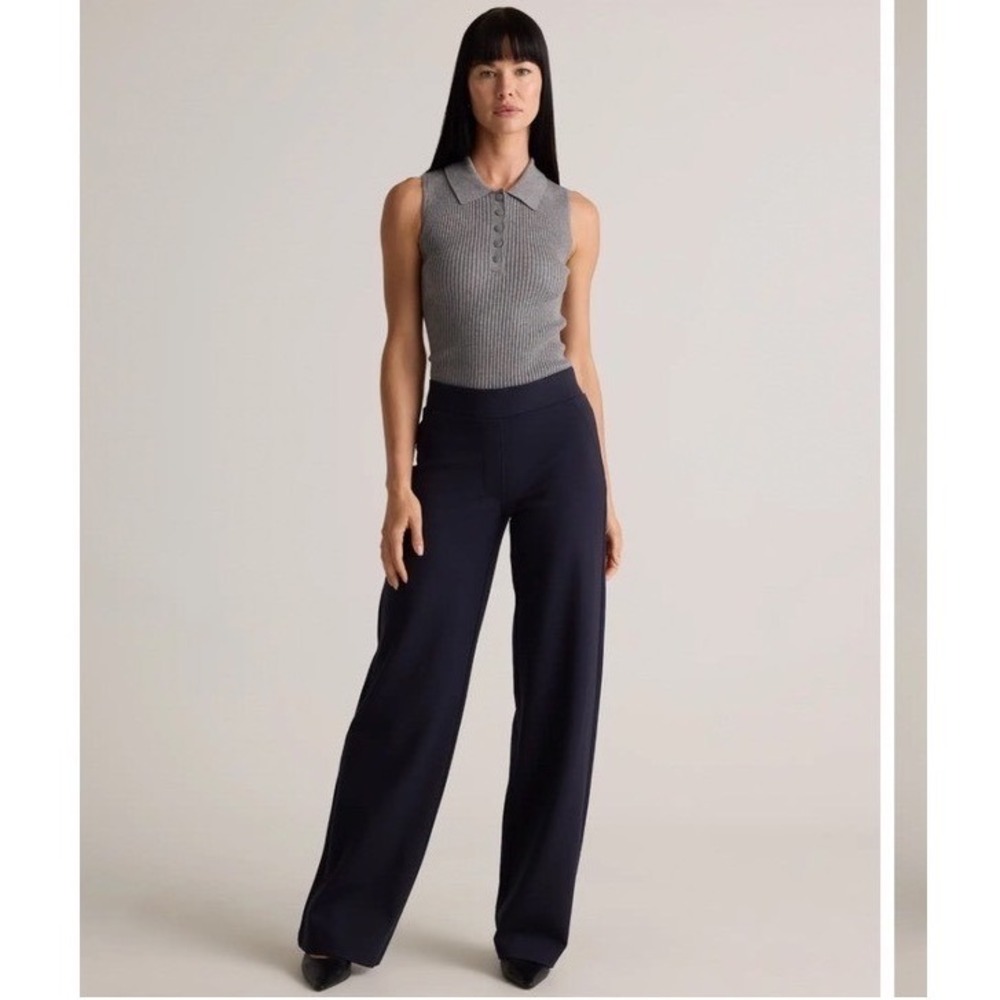 Quince Ultra-Stretch Ponte Wide Leg‎ Pants Navy Blue Womens Size Small